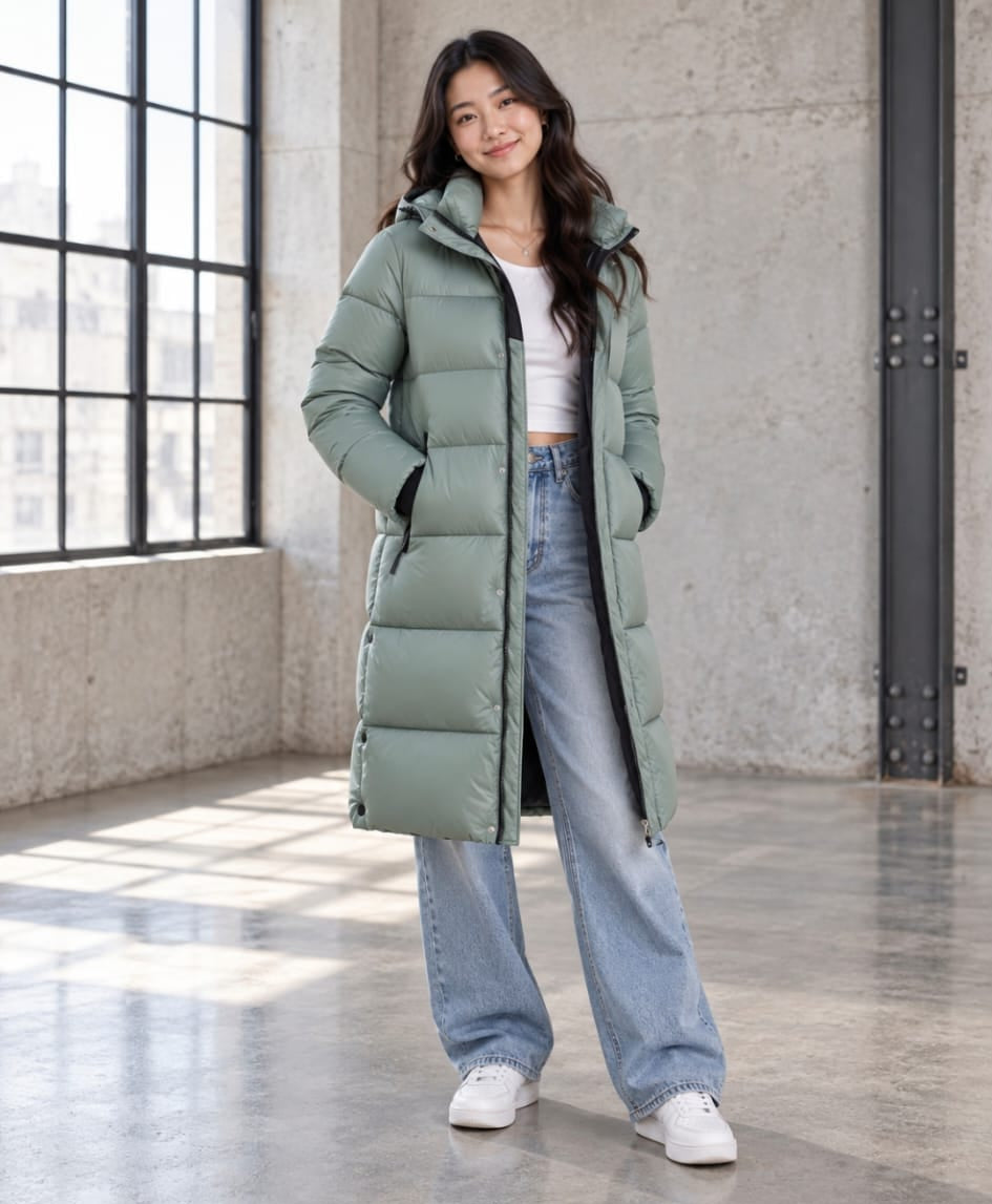 JAXXIE Long Glossy Puffer Jacket