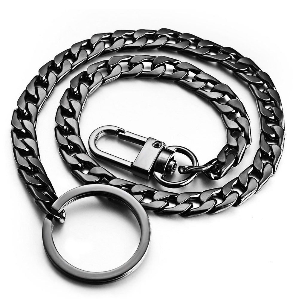 BY JAXXIE zware metalen broekketting in zwart met stevige karabijnhaak en sleutelring voor een urban skater-look.